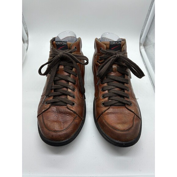 FERRACINI Men's Brown Leather High Top Sneaker Shoes Lace Up Size US 8 - Picture 1 of 5